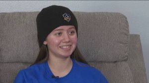 Kaitlyn Salazar speaks to KTLA on June 24, 2019 after being struck by a foul ball at a Dodgers game the day before. (Credit: KTLA)