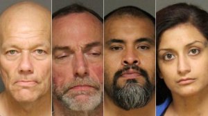 From left to right: Christopher Proglio, Richard Sanders, John Coronado and Jennifer Sandoval are seen in images provided by the Fullerton Police Department.