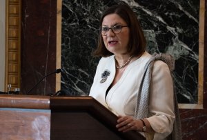 Mexican Ambassador to the U.S. Martha Barcena speaks during a US-Mexico-Canada Agreement (USMCA) briefing prior to a reception in honor of "Cinco de Mayo" at the Eisenhower Executive Office Building adjacent to the White House in Washington, D.C, on May 3, 2019. (Credit: SAUL LOEB/AFP/Getty Images)