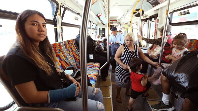 Yurithza Esparza's journey from Boyle Heights to Cal State Northridge involves three buses and a train. (Credit: Genaro Molina / Los Angeles Times)