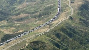 Traffic backs up on the southbound 5 Freeway in Castaic after a FedEx truck caught fire, prompting a SigAlert, on June 5, 2019. (Credit: KTLA)