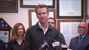 Gov. Gavin Newsom speaks at a news conference in Ridgecrest on July 6, 2019. (Credit: KTLA)