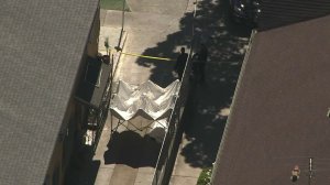 A body remains at the scene of a homicide in East Hollywood on July 18, 2019. (Credit: KTLA)