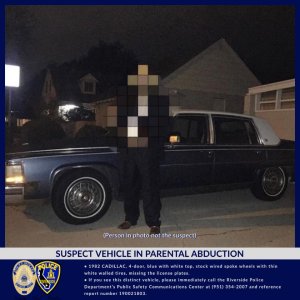 An abduction suspect's Cadillac appears in a photo released by Riverside police on July 24, 2019.