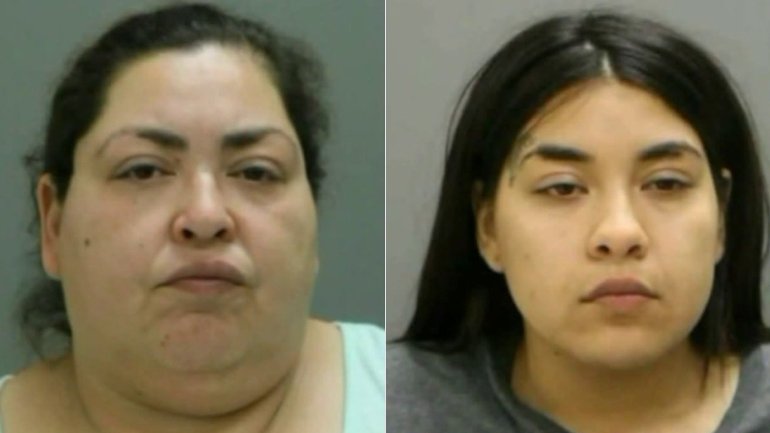 Clarisa Figueroa, left, and Desire Figueroa, right are seen in booking photos released by Chicago police and obtained by KTLA sister station WGN.