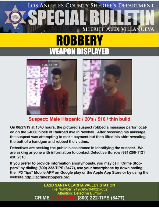 Los Angeles County Sheriff's Department bulletin, issued July 10, 2019.