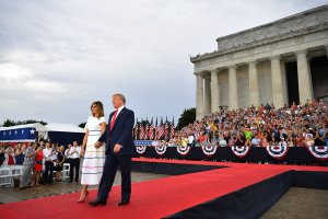 President Donald Trump and first lady Melania Trump arrive to the "Salute to America" Fourth of July event at the Lincoln Memorial in Washington, D.C., July 4, 2019. (Credit: MANDEL NGAN/AFP/Getty Images)