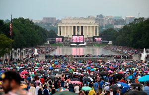Crowds are massed around the Reflecting Pool as President Donald Trump speaks during the "Salute to America" Fourth of July event at the Lincoln Memorial in Washington, D.C., July 4, 2019. (Credit: ANDREW CABALLERO-REYNOLDS/AFP/Getty Images)