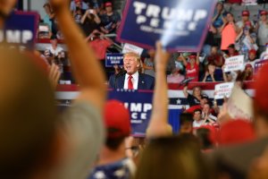 Donald Trump speaks at a "Make America Great Again" rally at Minges Coliseum in Greenville, North Carolina, on July 17, 2019. (Credit: Nicholas Kamm/AFP)