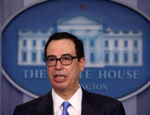 Treasury Secretary Steve Mnuchin, seen speaking to reporters at the White House on June 24, 2019, is named in the lawsuit. (Credit: Mark Wilson/ Getty Images)