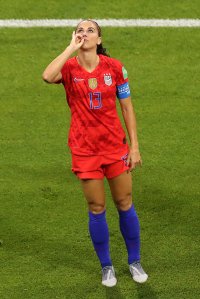 Alex Morgan of the USA celebrates after scoring her team's second goal during the 2019 FIFA Women's World Cup France Semi Final match between England and USA at Stade de Lyon on July 2, 2019 in Lyon, France. (Credit: Maja Hitij/Getty Images)