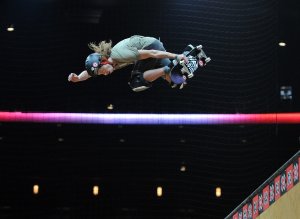 Shaun White rides in the Skateboard Vert Practice during day 1 of the X Games 17 at the Nokia Theatre at LA Live on July 28, 2011 in Los Angeles, California. (Credit: Harry How/Getty Images)