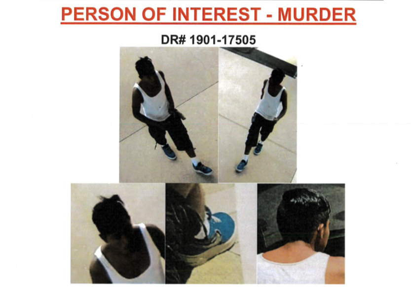 A "person of interest" sought in connection with the deadly assault of a LADWP worker is seen in a crime alert sent by the LAPD on July 5, 2019.