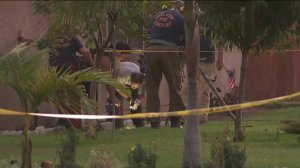 Deputies investigate the scene of a deadly shooting in an alley near Hacienda Boulevard and Temple Avenue in La Puente on July 1, 2019. (Courtesy)