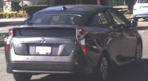 The 2017 Toyota Prius with California license plate No. 8AOR167 that a kidnapping suspect and victim are believed in be traveling in is seen in a photo released July 29, 2019, by the Los Angeles County Sheriff's Department.