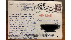 A 1993 postcard from Hong Kong that arrived in the mailbox of an Illinois woman is seen in an undated photo. (Credit: Kim Draper via CNN)