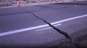 A crack is seen on Highway 178 in Trona on July 6, 2019.(Credit: RMG News)