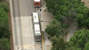 One person was shot near an Orange Line bus in Van Nuys on July 25, 2019. (Credit: KTLA)