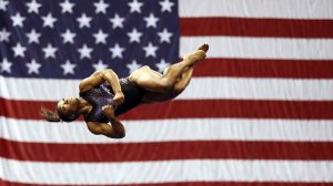 Simone Biles warms up prior to the Women's Senior competition of the 2019 U.S. Gymnastics Championships at the Sprint Center on August 11, 2019 in Kansas City, Missouri. (Credit: Jamie Squire/Getty Images)