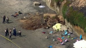 Authorities responded to a cliff collapse in Encinitas on Aug. 2, 2019. (Credit: KSWB)