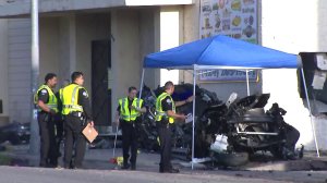 LAPD investigators work the scene of a fatal crash in the Pico-Robertson area on Aug. 29, 2019. (Credit: KTLA)