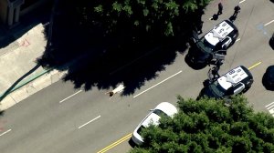 A driver surrenders after a pursuit ends in the West L.A. area on Aug. 2, 2019. (Credit: KTLA)