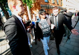 Renee Black (left), the mother of rapper A$AP Rocky leaves the district court after the second day of the rapper's trial over a June street brawl on Aug. 1, 2019 in Stockholm. (Credit: FREDRIK PERSSON/AFP/Getty Images)