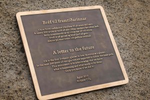 A monument is unveiled at the site of Okjokull, Iceland's first glacier lost to climate change, on Aug. 18, 2019. (Credit: JEREMIE RICHARD/AFP/Getty Images)