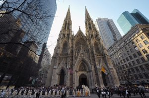 US bishops and priest arrive at Saint Patrick's Cathedral in New York on April 19, 2008 to attend the mass celebrated by Pope Benedict XVI. (Credit: VINCENZO PINTO/AFP/Getty Images)