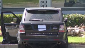 An investigation was underway on Aug. 19, 2019, in Fullerton, where authorities say a motorist was fatally shot by Buena Park police after trying to ram their vehicle with a reported stolen Range Rover. (Credit: KTLA)