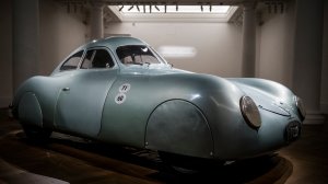 The oldest car to wear the Porsche badge goes on view at Sotheby's on May 21, 2019 in London, England. The only surviving 1939 Porsche Type 64 Berlin-Rome, No. 3, this rare piece of motoring history was the personal car of Ferdinand and Ferry Porsche, predating the first production Porsche, the 356. (Credit: Tristan Fewings/Getty Images for Sotheby's)