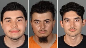 Matthew Moran, left, Eddy Saldivar, center, and Hunter Crist, right, are seen in undated photos provided by the Montebello Police Department on Aug. 13, 2019.