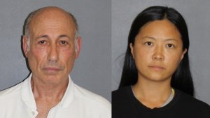 Ezra Schley and Yang "Rose" Wang are seen in these booking photos from the Irvine Police Department.