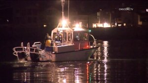 A search was underway on Sept. 2, 2019, for more than two dozen people missing after fire ripped through a commercial diving boat near Santa Cruz Island. (Credit: OnScene TV)