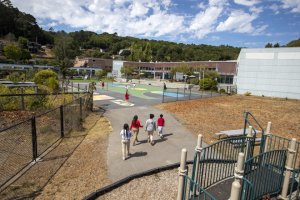 Students walk across the playground during physical education at Bayside Martin Luther King Jr. Academy.(Credit: Allen J. Schaben / Los Angeles Times)