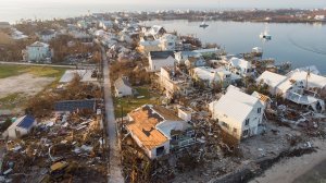 An aerial view of view of damaged homes in Hurricane Dorian-devastated Elbow Key Island on Sept. 7, 2019, in Elbow Key Island, Bahamas. The official death toll has risen to 43 and, according to officials, is likely to increase even more. (Credit: Jose Jimenez/Getty Images)