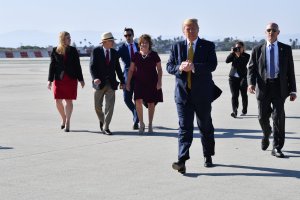 President Donald Trump lands at LAX on his way to attend fundraisers in Los Angeles on September 17, 2019. (Credit: NICHOLAS KAMM/AFP/Getty Images)