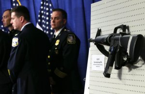 A Colt AR-15 semi-automatic assault rifle is on display during a news conference on Jan. 24, 2013 on Capitol Hill in Washington, D.C. (Credit: Alex Wong/Getty Images)