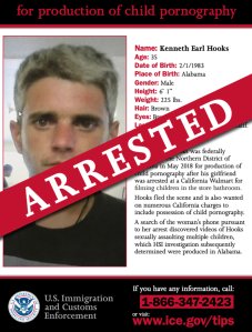 A photo of Kenneth Hooks is seen on an ICE flier announcing his arrest.