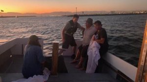 Deputies rescued 3 men after their sailboat crashed on rocks in Marine del Rey on Sept. 7, 2019. (Credit: Los Angeles County Sheriff's Department)