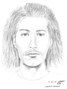 Investigators are seeking the man pictured in this sketch in connection with the beating and robbery of a 91-year-old man as he visited his wife's gravesite in Santa Clara on Sept. 14, 2019. (Credit: Santa Clara Police Department)