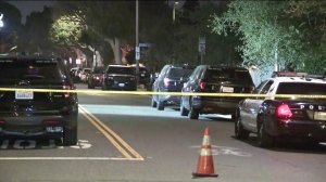 Authorities investigate the scene of a police shooting in Santa Monica on Sept. 12, 2019. (Credit: KTLA)