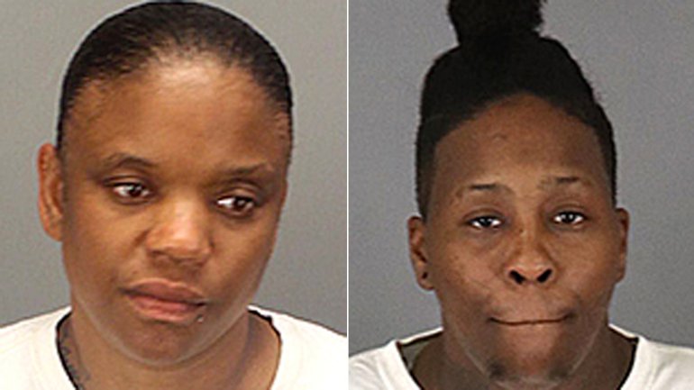 Candace Townsel, left, and Kimesha Williams, right, are seen in booking photos released by the Riverside County Sheriff's Department.