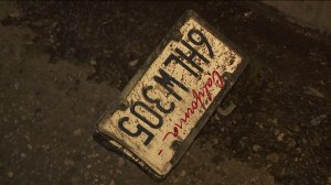 A license plate was left at the scene of a Westmont hit-and-run that left two men dead on Sept. 24, 2019. (Credit: KTLA)