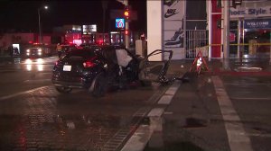 Nine people were hurt in a crash at Sherman Way and De Soto Avenue in the Canoga Park area of Los Angeles on Oct. 20, 2019. (Credit: Snapchat)