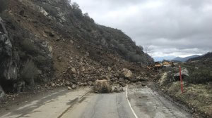 A section of the Angeles Crest Highway is seen during repairs of a Feb. 15, 2018, rock slide. (Credit: Caltrans)