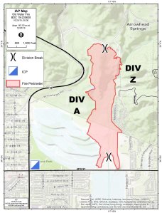 The perimeter of the Old Water Fire in San Bernardino as of Oct. 25, 2019. (Credit: San Bernardino County Fire District.)