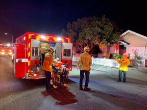 First responders arrive at the scene in Long Beach where three people were killed and nine more were wounded in a shooting on Oct. 29, 2019. (Credit: Long Beach Fire Department / Twitter)