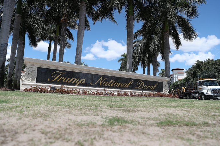 A Trump National Doral sign is seen at the golf resort owned by Donald Trump's company on Aug. 27, 2019 in Doral, Florida. (Credit: Joe Raedle/Getty Images)