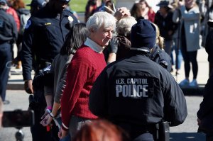 Actor Sam Waterston is arrested outside the U.S. Capitol during a climate change protest on Oct. 18, 2019. (Credit: Olivier Douliery / AFP / Getty Images)